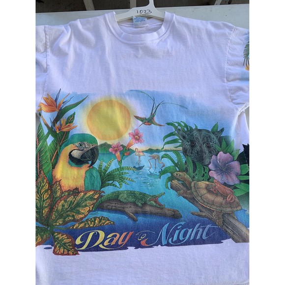 Vintage 90s Caribbean Soul Day to Night All over print T-shirt Size XL - Picture 2 of 9